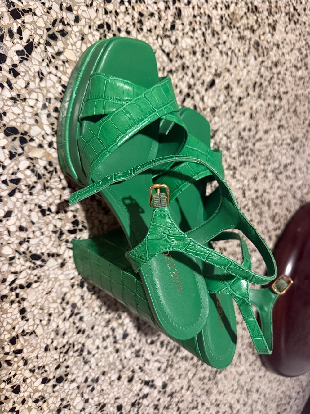 Green Croc-Embossed Platform Sandals with Buckle - Women